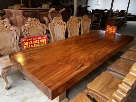 Nguyên mộc bộ bàn ăn nguyên khối 10 ghế louis hoa lá tây (Anh Bình, Bắc Giang) 22 bàn ăn gỗ gõ đỏ nguyên khối