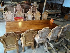 Nguyên mộc bộ bàn ăn nguyên khối 10 ghế louis hoa lá tây (Anh Bình, Bắc Giang) 23 Bo ban an nguyen khoi 10 ghe la tay moc 5
