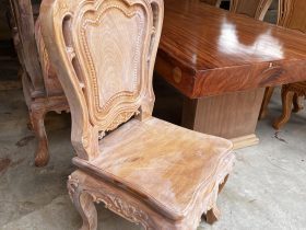 Nguyên mộc bộ bàn ăn nguyên khối 10 ghế louis hoa lá tây (Anh Bình, Bắc Giang) 24 ghế ăn gỗ gõ đỏ đẹp