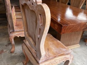 Nguyên mộc bộ bàn ăn nguyên khối 10 ghế louis hoa lá tây (Anh Bình, Bắc Giang) 26 ghế ăn gỗ gõ đỏ louis