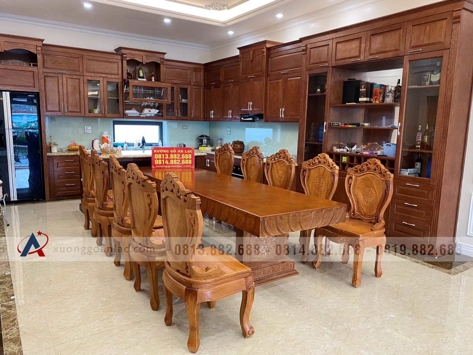 Bộ bàn ăn nguyên khối 10 ghế louis hoa lan tây có tay gỗ gõ đỏ (Anh Tiến,Thanh Hóa) 24 mẫu bàn ghế ăn hiện đại đẹp