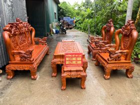 Bộ ghế Nghê đỉnh Phượng 6 món hàng Víp Gỗ Hương Đá