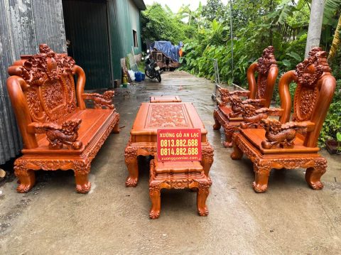 Bộ ghế Nghê đỉnh Phượng 6 món hàng Víp Gỗ Hương Đá