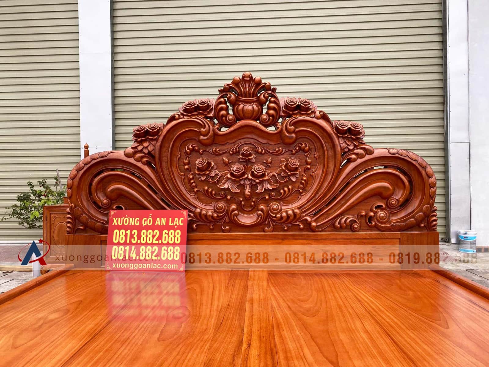 Giường Hoa Hồng nguyên khối gỗ gõ đỏ giao Hải Phòng 6 Giường Hoa Hồng nguyên khối gỗ gõ đỏ giao Hải Phòng - Ảnh 6