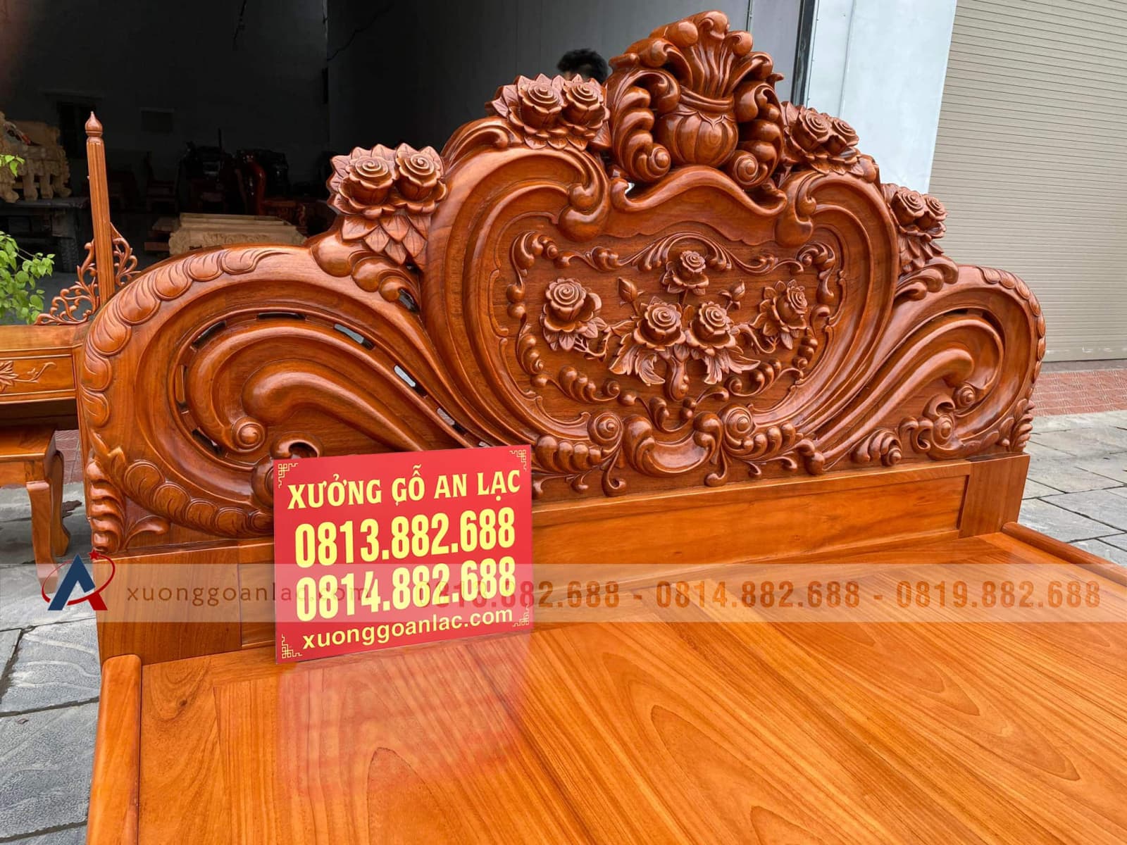 Giường Hoa Hồng nguyên khối gỗ gõ đỏ giao Hải Phòng 16 giường ngủ gỗ gõ đỏ