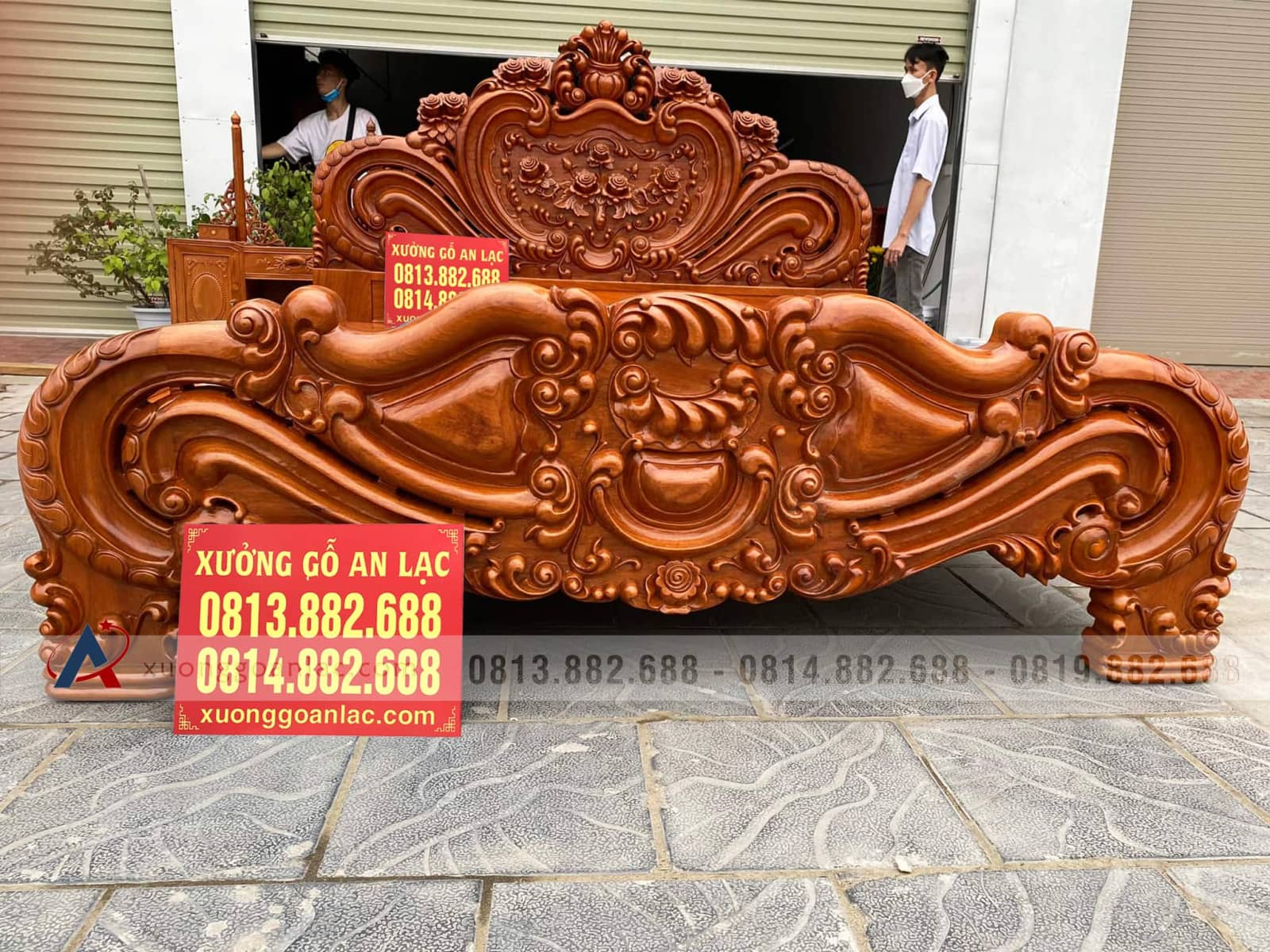 Giường Hoa Hồng nguyên khối gỗ gõ đỏ giao Hải Phòng 17 giường louis hoa hồng gỗ gõ đỏ