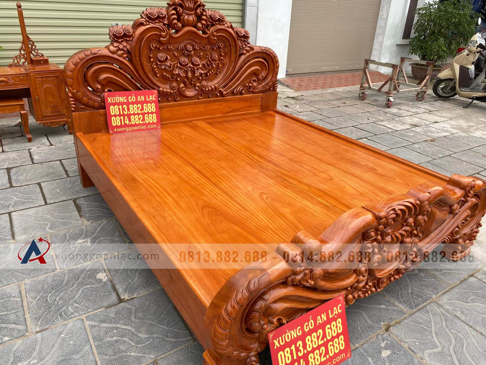 Giường Hoa Hồng nguyên khối gỗ gõ đỏ giao Hải Phòng 18 giường ngủ louis hoa hồng