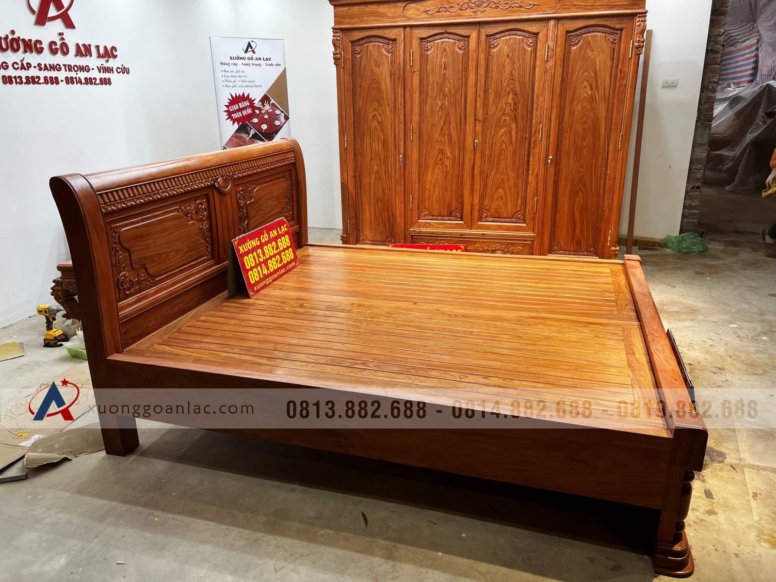 Hoàn Thiện Giường ngủ 1m8x2m gỗ hương đá giao ở Rạch Giá (Kiên Giang) 49 giường ngủ gỗ hương đá tự nhiên hàng vip