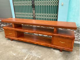 Kệ sofa nguyên khối 3 tấm 2 ngăn kéo gỗ hương đá