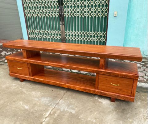 Kệ sofa nguyên khối 3 tấm 2 ngăn kéo gỗ hương đá