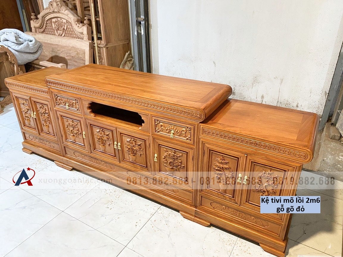 Kệ tivi kiểu mõ lồi 2m6 gỗ gõ đỏ (anh Tuấn, Hà Nam) 10 Kệ tivi kiểu mõ lồi 2m6