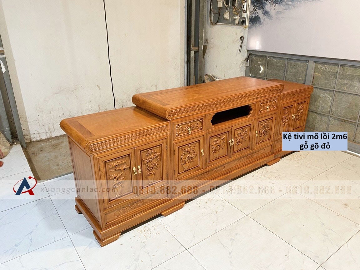 Kệ tivi kiểu mõ lồi 2m6 gỗ gõ đỏ (anh Tuấn, Hà Nam) 9 Kệ tivi kiểu mõ lồi 2m6 gỗ gõ đỏ