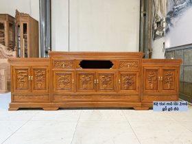 Kệ tivi kiểu mõ lồi 2m6 gỗ gõ đỏ