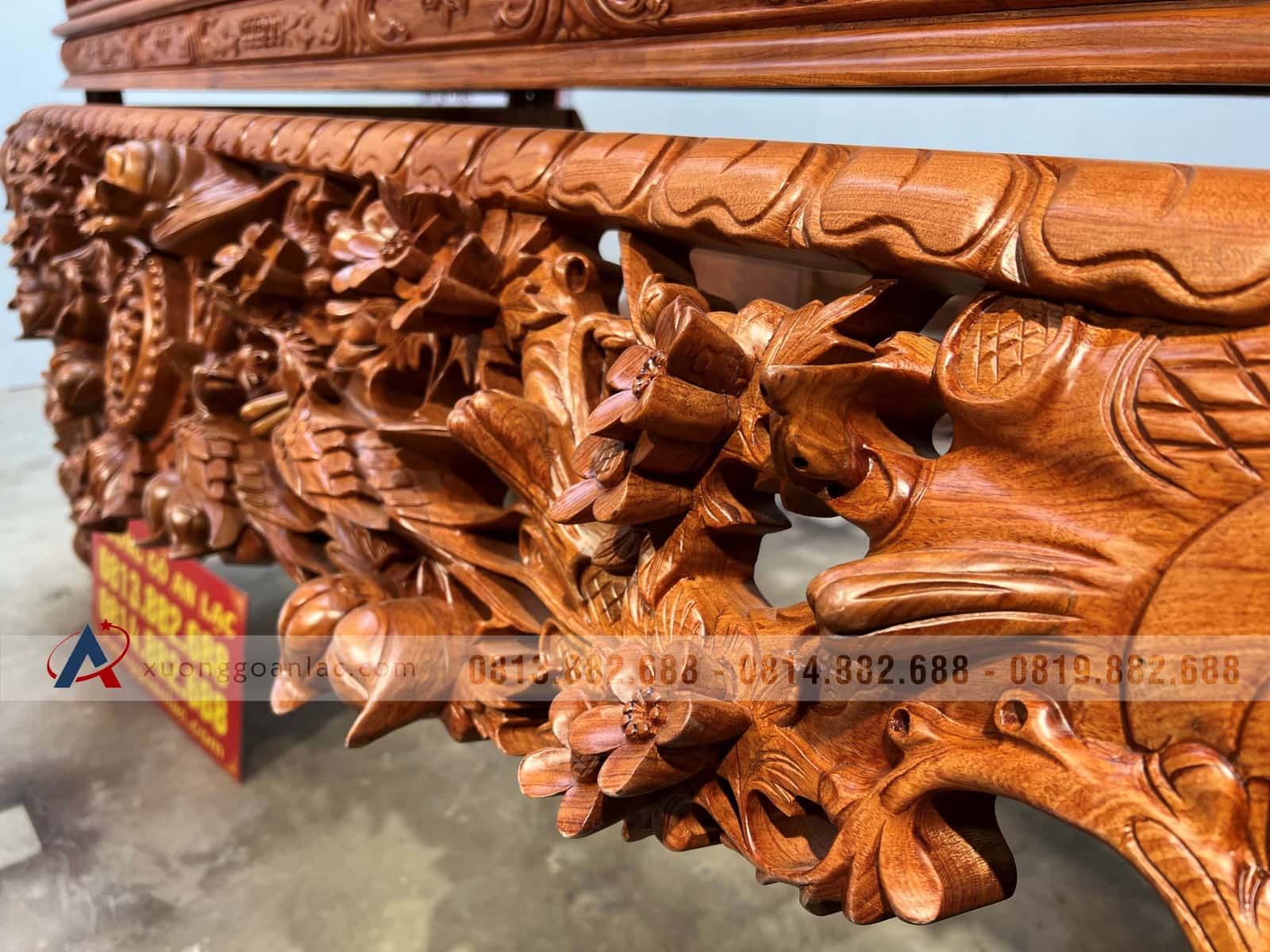 Sập thờ Mai Điểu chân 24 - 217x107x127cm (Bác Tư - Sài Gòn) 4 sập thờ mai điểu gỗ gõ đỏ cao cấp đục tay tinh xảo