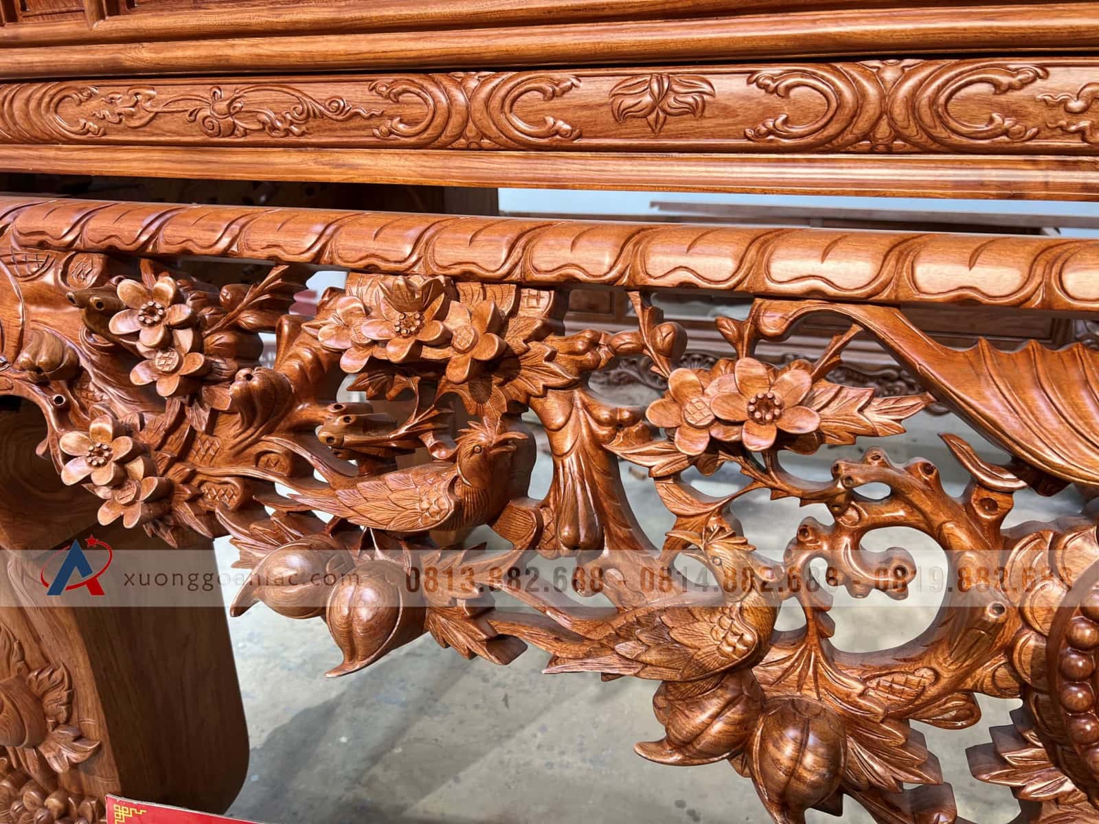 Sập thờ Mai Điểu chân 24 - 217x107x127cm (Bác Tư - Sài Gòn) 6 sập thờ mai điểu gỗ gõ đỏ cao cấp