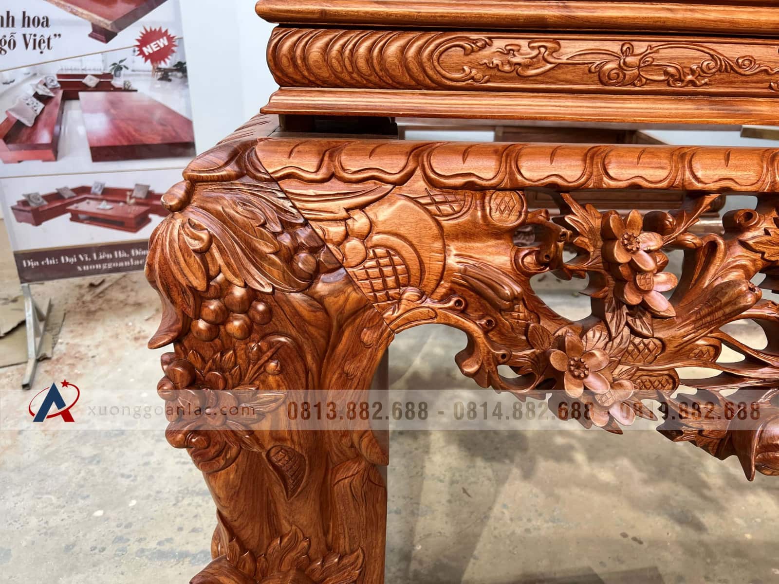 Sập thờ Mai Điểu chân 24 - 217x107x127cm (Bác Tư - Sài Gòn) 55 sập thờ mai điểu đẳng cấp gỗ gõ đỏ tự nhiên cao cấp