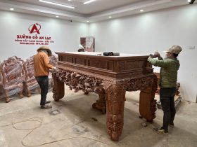 Sập thờ Mai Điểu chân 24 - 217x107x127cm (Bác Tư - Sài Gòn) 29 sập thờ gỗ gõ đỏ đục mai điểu cao cấp
