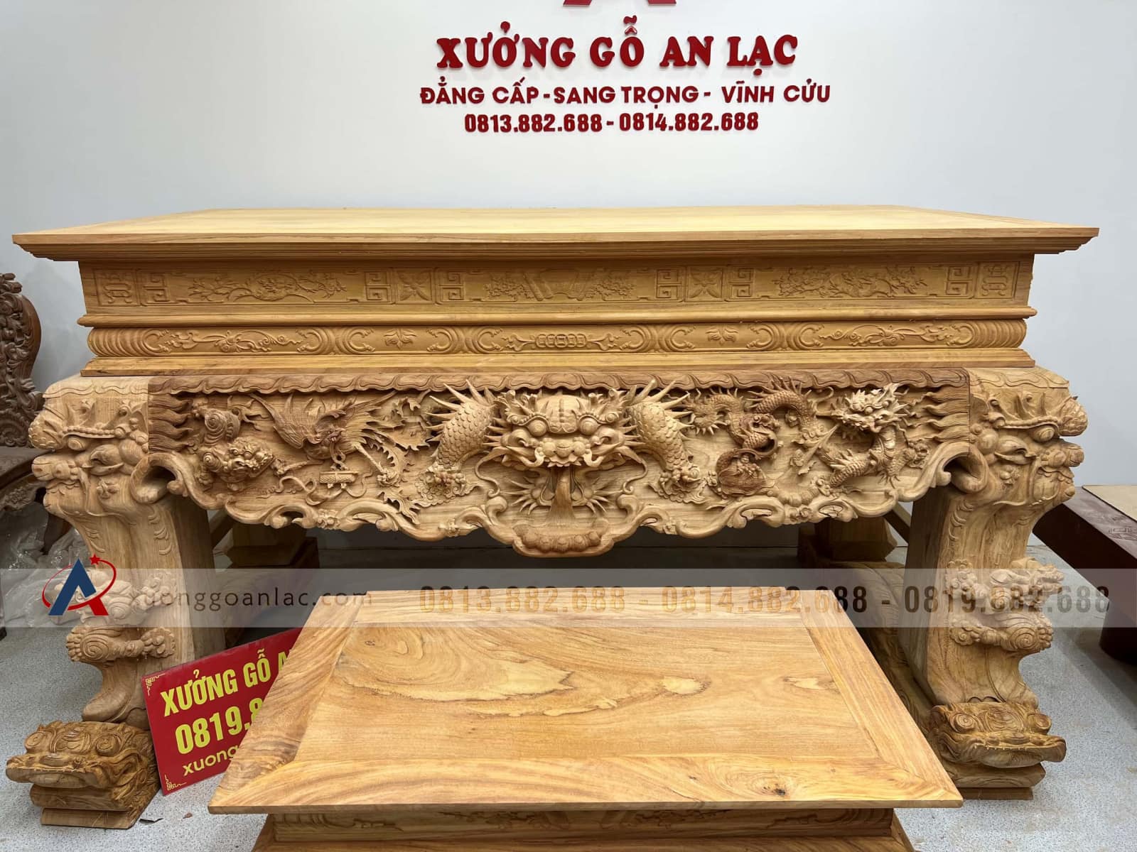 Nguyên mộc sập thờ Tứ Linh chân 25 gỗ Gõ Đỏ 217x107x127cm giao Hải Dương 53 sập thờ tứ linh gỗ gõ đỏ đục tay đẳng cấp
