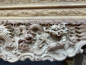 Nguyên mộc sập thờ Tứ Linh chân 25 gỗ Gõ Đỏ 217x107x127cm giao Hải Dương 40 sập thờ gỗ gõ đỏ cao cấp