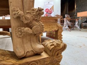 Nguyên mộc sập thờ Tứ Linh chân 25 gỗ Gõ Đỏ 217x107x127cm giao Hải Dương 33 Sap tho tu linh go Go Do 217x17x127cm 19