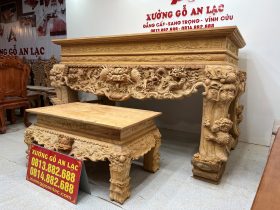 Nguyên mộc sập thờ Tứ Linh chân 25 gỗ Gõ Đỏ 217x107x127cm giao Hải Dương 50 Sap tho tu linh go Go Do 217x17x127cm 2