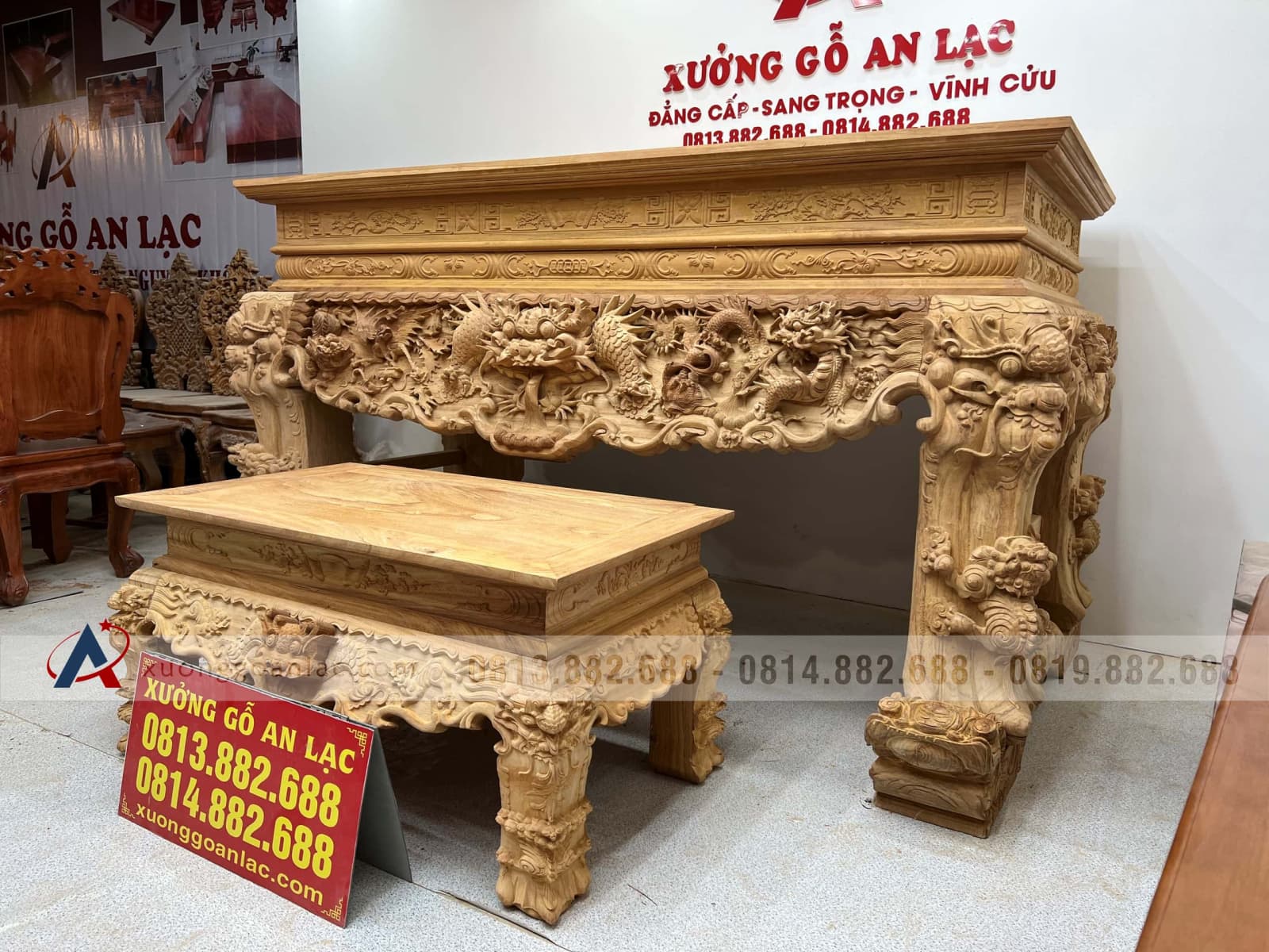 Nguyên mộc sập thờ Tứ Linh chân 25 gỗ Gõ Đỏ 217x107x127cm giao Hải Dương 25 Nguyên mộc sập thờ Tứ Linh chân 25 gỗ Gõ Đỏ 217x107x127cm giao Hải Dương - Ảnh 25