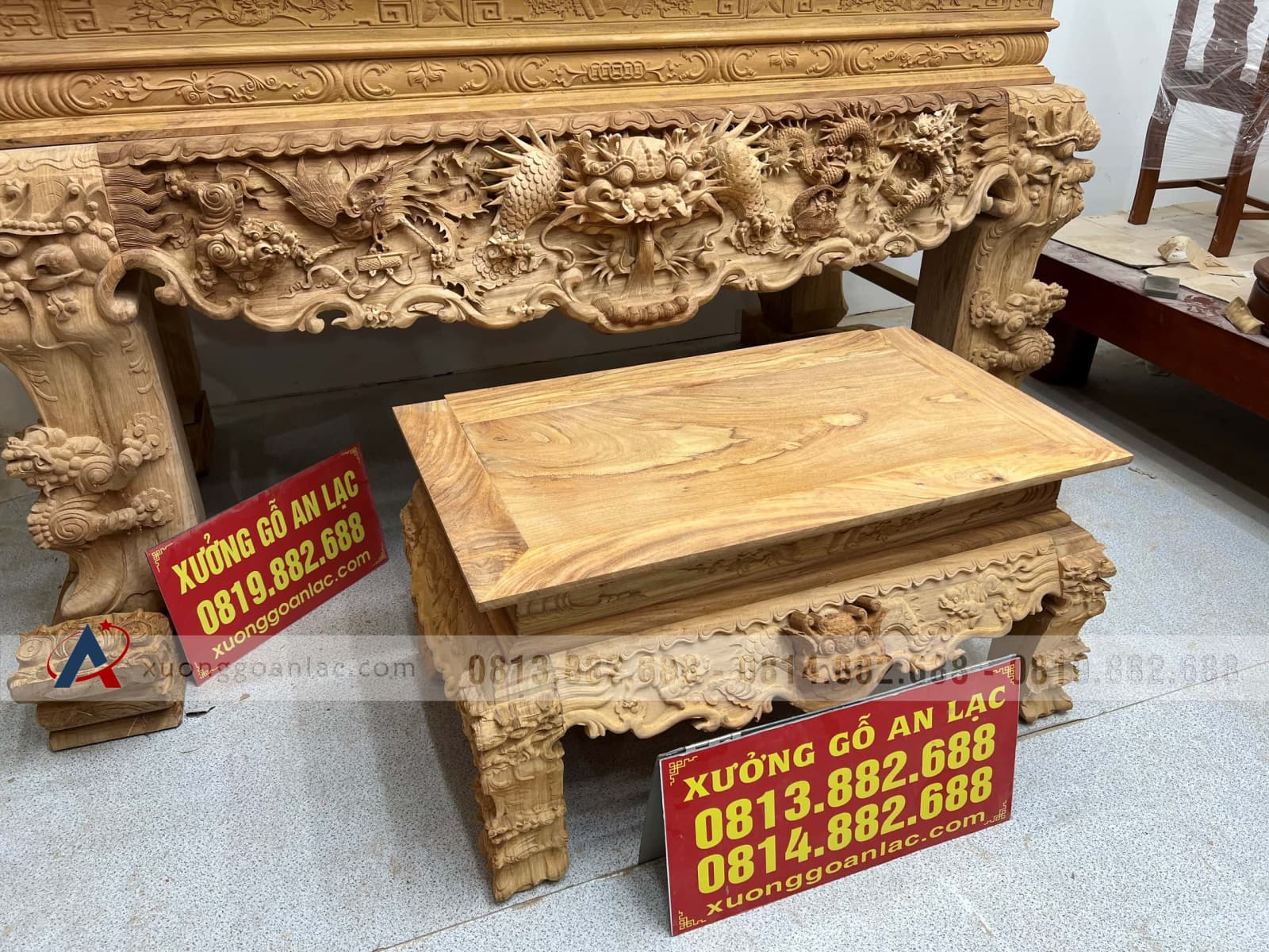 Nguyên mộc sập thờ Tứ Linh chân 25 gỗ Gõ Đỏ 217x107x127cm giao Hải Dương 60 sập thờ tứ linh và bàn cơm gỗ gõ đỏ cao cấp