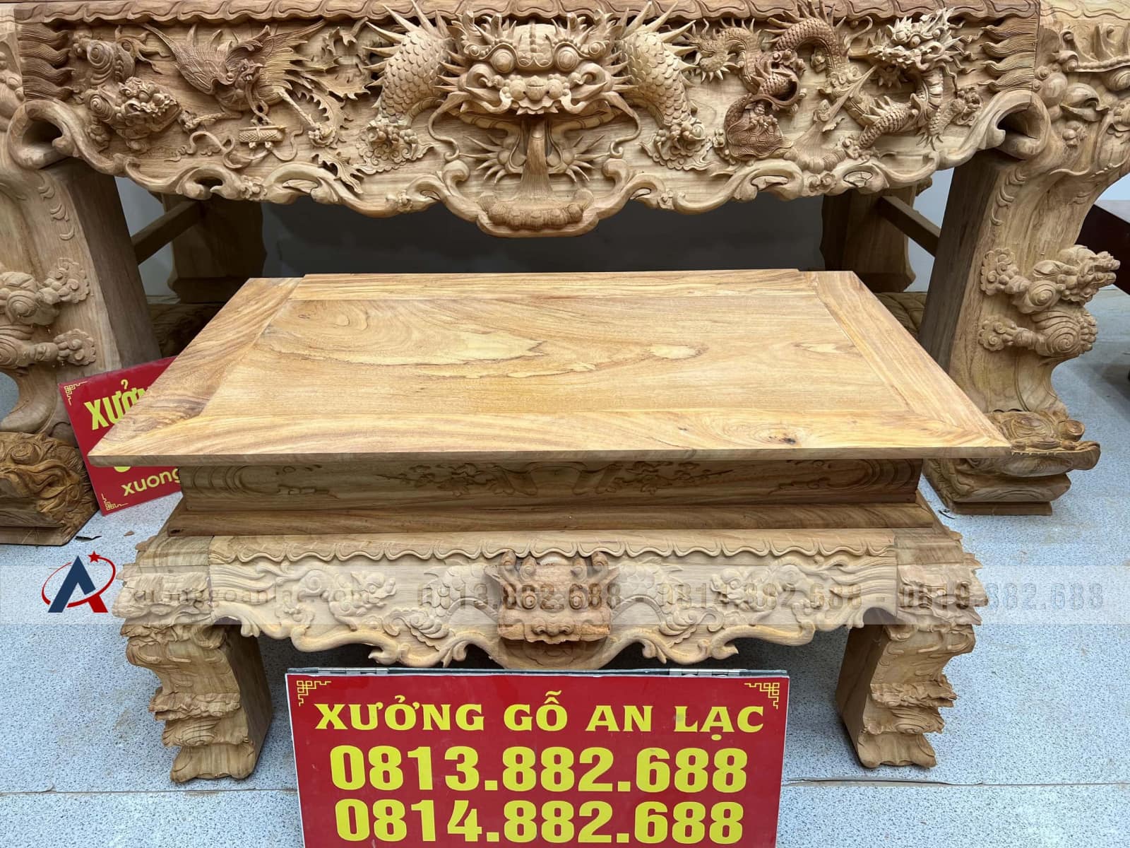Nguyên mộc sập thờ Tứ Linh chân 25 gỗ Gõ Đỏ 217x107x127cm giao Hải Dương 22 Nguyên mộc sập thờ Tứ Linh chân 25 gỗ Gõ Đỏ 217x107x127cm giao Hải Dương - Ảnh 22