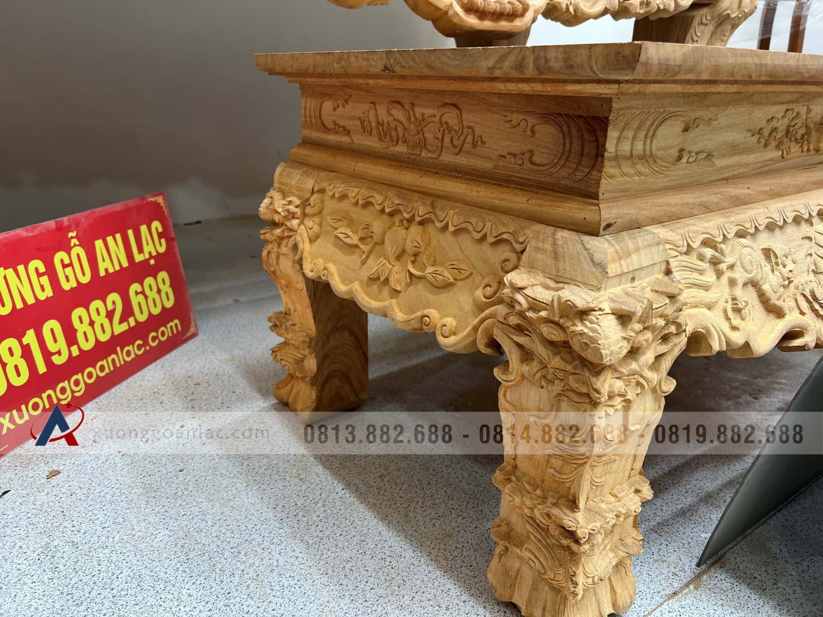 Nguyên mộc sập thờ Tứ Linh chân 25 gỗ Gõ Đỏ 217x107x127cm giao Hải Dương 21 Nguyên mộc sập thờ Tứ Linh chân 25 gỗ Gõ Đỏ 217x107x127cm giao Hải Dương - Ảnh 21