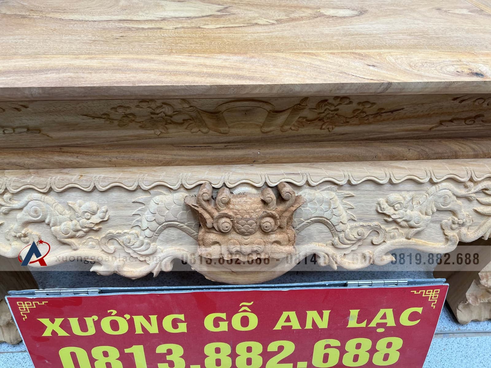 Nguyên mộc sập thờ Tứ Linh chân 25 gỗ Gõ Đỏ 217x107x127cm giao Hải Dương 18 Nguyên mộc sập thờ Tứ Linh chân 25 gỗ Gõ Đỏ 217x107x127cm giao Hải Dương - Ảnh 18