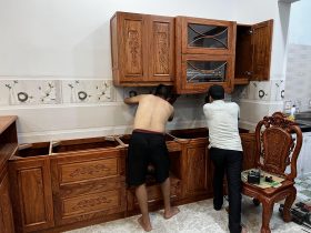 Tủ bếp gỗ hương đá (anh Quân, Bình Dương) 33 Tu bep go huong da cua anh Quan o Binh Duong 14