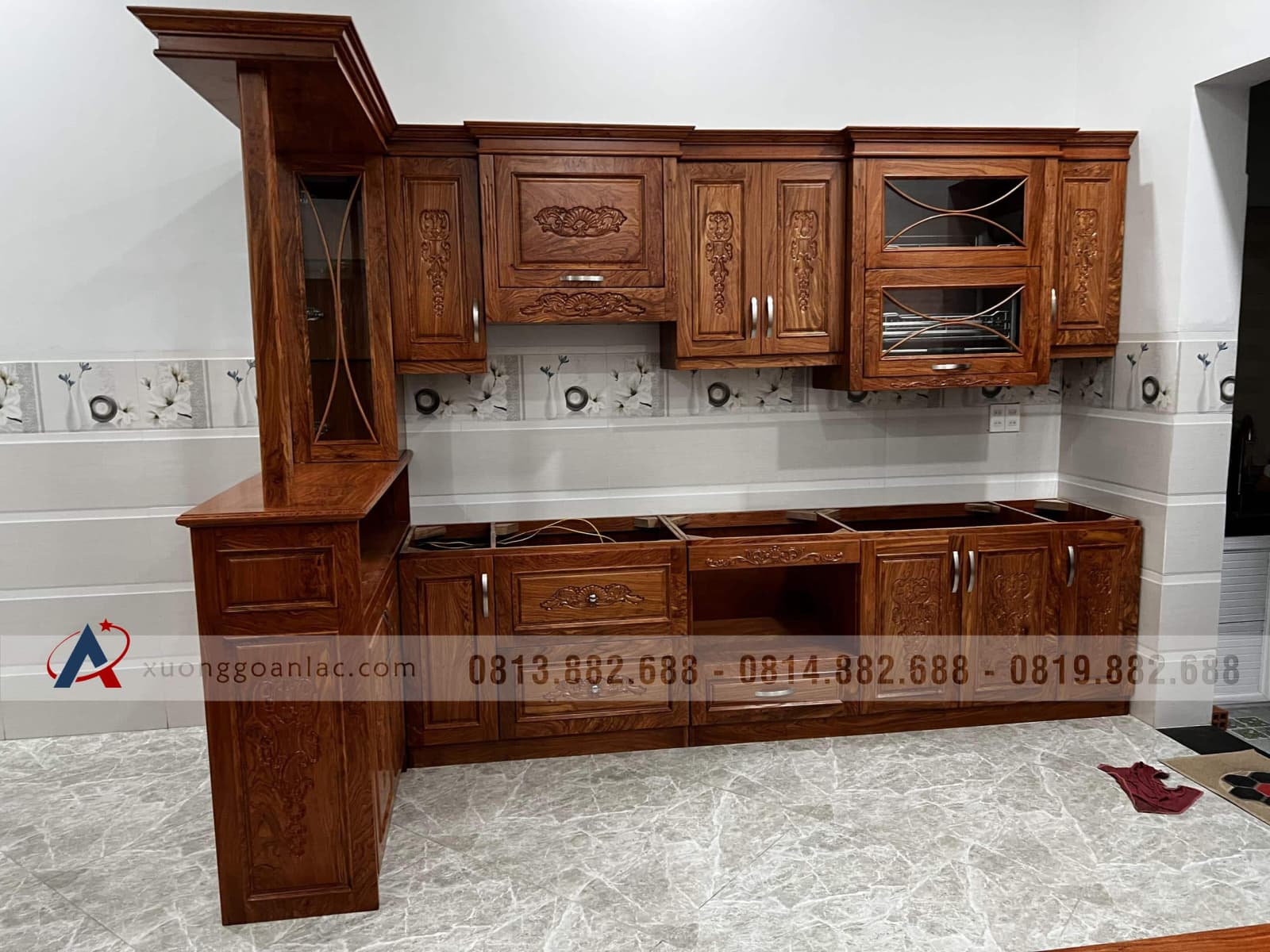 Tủ bếp gỗ hương đá (anh Quân, Bình Dương) 43 tủ bếp cao cấp gỗ hương đá tự nhiên