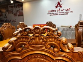 Bộ bàn ăn nguyên khối và 10 ghế louis hoa lá tây (Anh Vũ, Đông Anh, Hà Nội) 47 ban an 10 ghe anh Vu chi Men Dong Anh 12