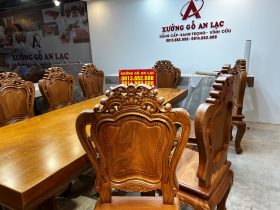 Bộ bàn ăn nguyên khối và 10 ghế louis hoa lá tây (Anh Vũ, Đông Anh, Hà Nội) 48 ban an 10 ghe anh Vu chi Men Dong Anh 13