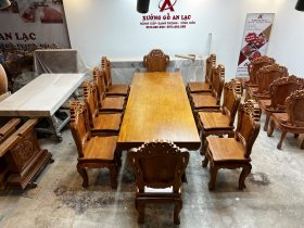 bàn ăn nguyên khối 10 ghế louis