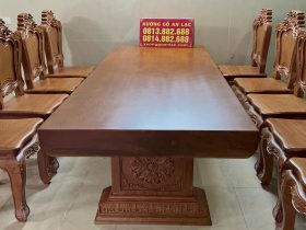 Bộ bàn ăn nguyên khối và 10 ghế louis hoa lá tây (Anh Vũ, Đông Anh, Hà Nội) 62 bàn ăn 10 ghế gỗ gõ đỏ cao cấp