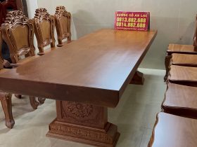 Bộ bàn ăn nguyên khối và 10 ghế louis hoa lá tây (Anh Vũ, Đông Anh, Hà Nội) 63 ban an 10 ghe anh Vu chi Men Dong Anh 28