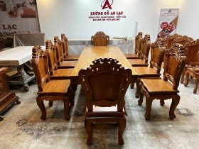 Bộ bàn ăn nguyên khối và 10 ghế louis hoa lá tây (Anh Vũ, Đông Anh, Hà Nội) 38 ban an 10 ghe anh Vu chi Men Dong Anh 3