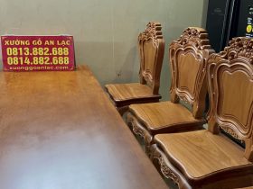 Bộ bàn ăn nguyên khối và 10 ghế louis hoa lá tây (Anh Vũ, Đông Anh, Hà Nội) 66 ban an 10 ghe anh Vu chi Men Dong Anh 31