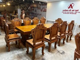 Bộ bàn ăn nguyên khối và 10 ghế louis hoa lá tây (Anh Vũ, Đông Anh, Hà Nội) 39 ban an 10 ghe anh Vu chi Men Dong Anh 4