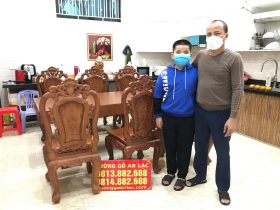 Bộ bàn ăn nguyên khối 6 ghế hồng hạt gỗ gõ đỏ (Bác Giang, Thanh Hóa) 6 Bộ bàn ăn nguyên khối 6 ghế hồng hạt gỗ gõ đỏ tự nhiên