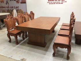 Bộ bàn ăn gỗ gõ đỏ 8 ghế louis hoa lá tây gỗ hương đá (Anh Trường, Phú Thọ) 20 ban an 8 ghe anh Truong Phu Tho 2