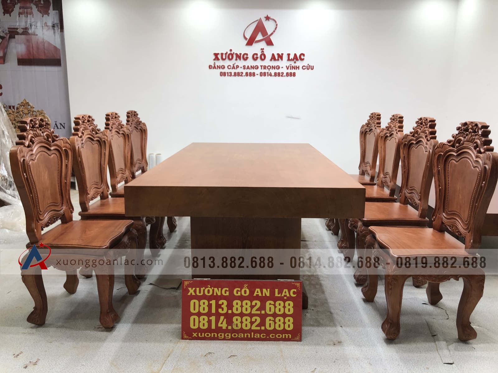 Bộ bàn ăn gỗ gõ đỏ 8 ghế louis hoa lá tây gỗ hương đá (Anh Trường, Phú Thọ) 36 bàn ăn 8 ghế