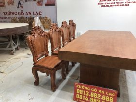 Bộ bàn ăn gỗ gõ đỏ 8 ghế louis hoa lá tây gỗ hương đá (Anh Trường, Phú Thọ) 23 bàn ghế nguyên khối gỗ gõ đỏ