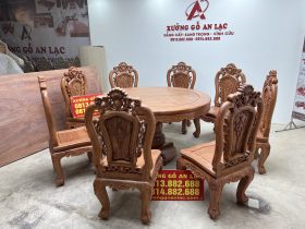 Bộ bàn ăn tròn gỗ hương đá 8 ghế louis hồng hạt (Bác Lai, Hà Nội) 31 ban an Huong Da 8 ghe bac Lai 1