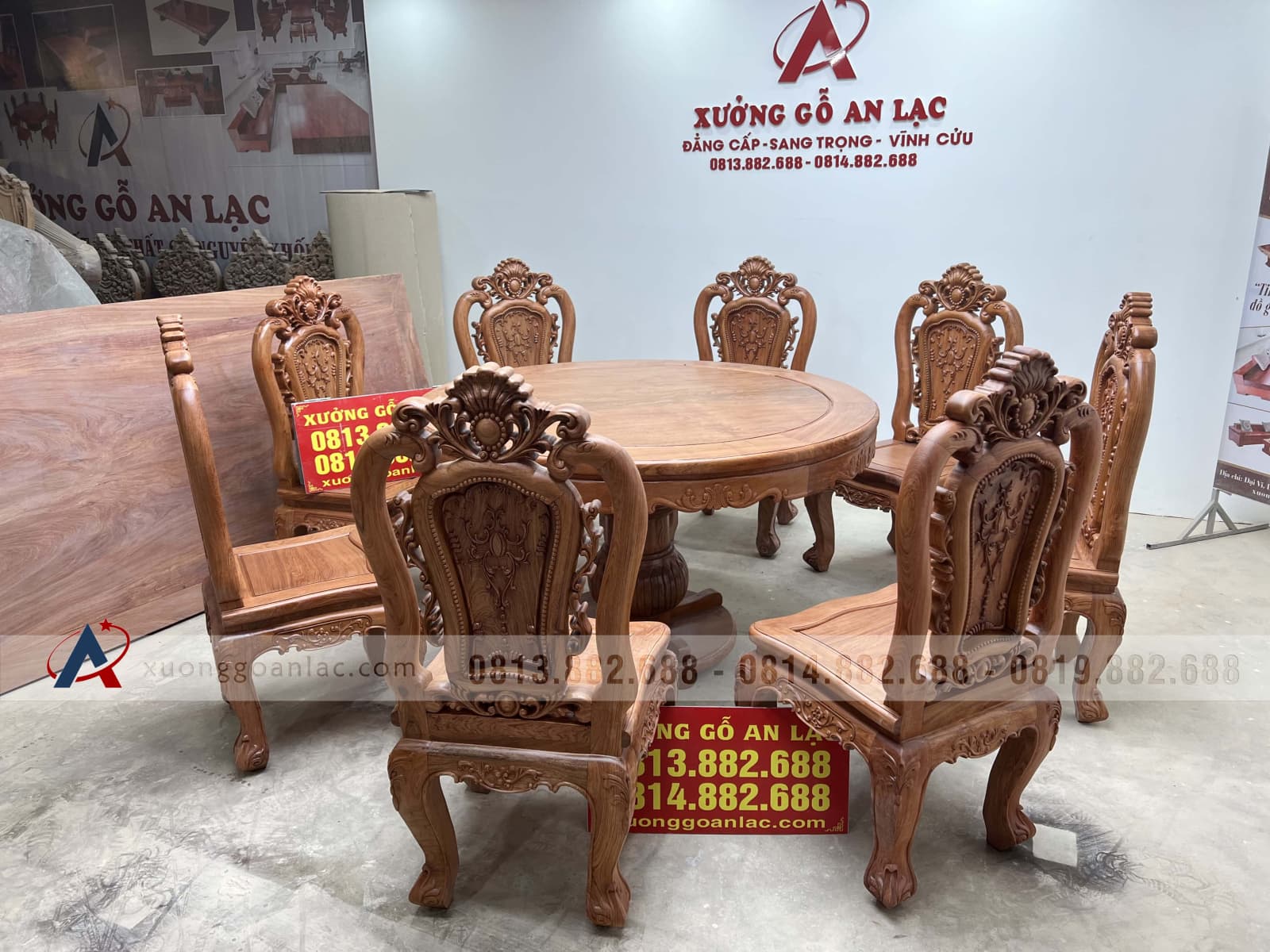 Bộ bàn ăn tròn gỗ hương đá 8 ghế louis hồng hạt (Bác Lai, Hà Nội) 9 Bộ bàn ăn tròn gỗ hương đá 8 ghế louis hồng hạt (Bác Lai, Hà Nội) - Ảnh 9