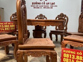 Bộ bàn ăn tròn gỗ hương đá 8 ghế louis hồng hạt (Bác Lai, Hà Nội) 33 ghế ăn louis không tay