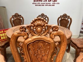 Bộ bàn ăn tròn gỗ hương đá 8 ghế louis hồng hạt (Bác Lai, Hà Nội) 35 ban an Huong Da 8 ghe bac Lai 12