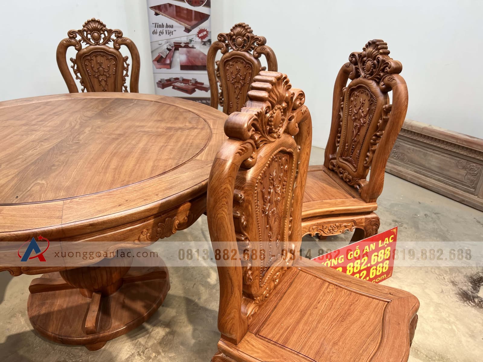Bộ bàn ăn tròn gỗ hương đá 8 ghế louis hồng hạt (Bác Lai, Hà Nội) 17 Bộ bàn ăn tròn gỗ hương đá 8 ghế louis hồng hạt (Bác Lai, Hà Nội) - Ảnh 17
