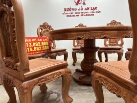 Bộ bàn ăn tròn gỗ hương đá 8 ghế louis hồng hạt (Bác Lai, Hà Nội) 28 ban an Huong Da 8 ghe bac Lai 5